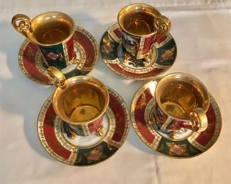 $95 Josef Kuba Bavaria 4  vintage teacups and  saucers, 4” H x 4” diam.