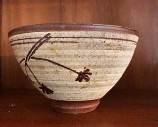 $25 Brown and cream pottery bowl with flowers.  7.25" diam, 4" H. 