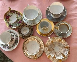 $20 ea cup and saucer sets White and gold SOLD, roses SOLD 