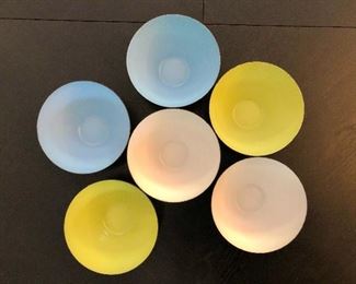 $140    Set of 6 Herbert Krenhel Krenit  Denmark  enamel on steel signed  bowls.  Each 5" diam, 2.5" H.  