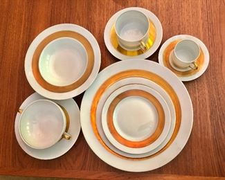 $ 395      "Ring of Gold" France dish set.   Service for 12 (except missing one demitasse cup).  Dinner, salad, dessert plates; soup and consomme bowls; coffee and demitasse cups. 