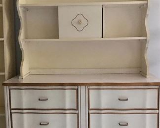$175 6 drawer dresser with shelving and sliding door.  71" H, 50" W, 17" D. (Dresser alone 31" H; shelving unit 9" D)