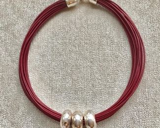 $50 Red cord necklace silver accents 