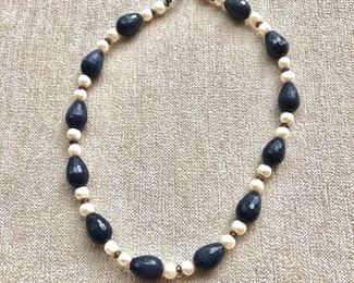 $70 Pearl and blue stone necklace 