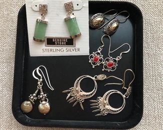$44 Jade and silver earrings top left, $30 earrings pierced  Bottom 3 pairs of earrings SOLD 