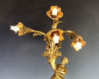 Satyr Gilt Bronze 4 Light Lamp Marked Linke (?)