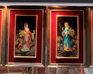 Group of 4 Signed Limoges Enamel Plaques