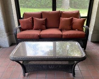Resin Wicker Sofa 77” Long x 36” Deep x 37” Tall $485
Resin Wicker Coffee Table 50” Long x 25” Wide x 20” Tall $80