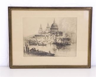 Antique Framed Signed Albany E. Howarth "St. Pauls from the river"
