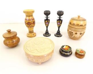 Lot of Hand Carved and Painted Ukranian Wood Boxes
