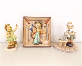 2 Authentic Hummel Figurines and a Hummel Wall Plaque
