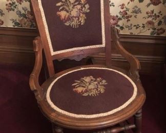 Walnut Rocker With Tapestry Back And Seat
