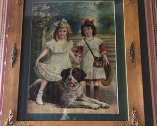 Original Framed Print Of Girls And Dog