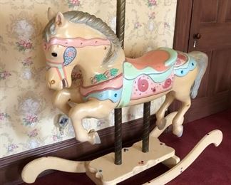 Large Full Size Carousel/Rocking Horse With Brass Pole