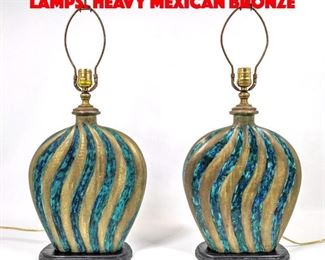Lot 20 Pair Stamped Mendoza Table Lamps. Heavy Mexican Bronze 