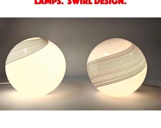 Lot 33 Pair Italian Glass Ball Lamps. Swirl design. 