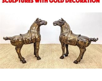Lot 35 Pr Bronze Figural Horse Sculptures with Gold Decoration