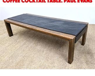 Lot 76 Slate and Copper Clad Coffee Cocktail Table. Paul Evans