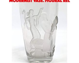 Lot 123 CARL SMITZ Signed Art Glass Modernist Vase. Figural Rel