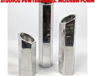 Lot 132 Collection of 3 NAMBE STUDIOS Pewter Vases. Modern form