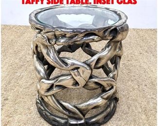 Lot 157 TONY DUQUETTE Style Pulled Taffy Side Table. Inset glas