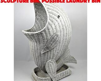 Lot 163 Wicker Rattan Fish Sculpture Bin. Possible laundry bin 