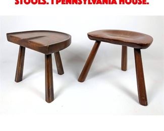 Lot 176 2 carved seat Three Leg Stools. 1 Pennsylvania House. 