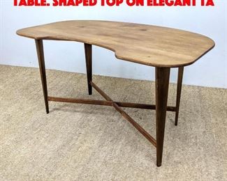 Lot 181 Artisan Woodworker Desk Table. Shaped Top on Elegant ta