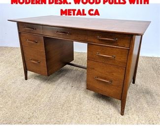 Lot 184 HENREDON American Modern Desk. Wood Pulls with metal ca