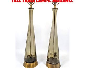 Lot 195 Pr Smoked Italian Art Glass Tall Table Lamps. Murano. 