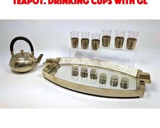 Lot 197 Art Deco tea serving set. Teapot. Drinking cups with gl