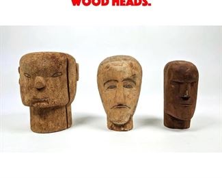 Lot 199 Collection of 3 Carved Wood Heads. 