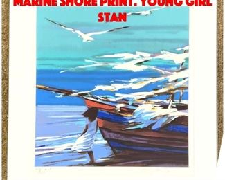Lot 214 JAMES GROODY Signed Marine Shore Print. Young Girl Stan