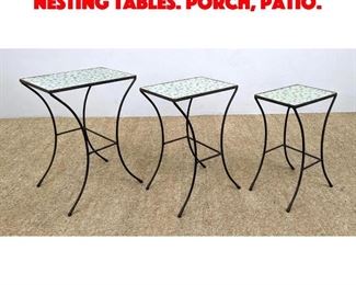 Lot 227 Set 3 Iron Frame Tile Top Nesting Tables. Porch, Patio.