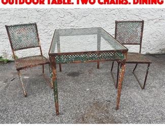 Lot 236 Vintage Painted Iron Outdoor Table. Two Chairs. Dining 