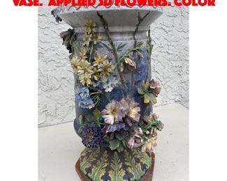 Lot 245 Tall Art Pottery Floor Vase. Applied 3D Flowers. Color
