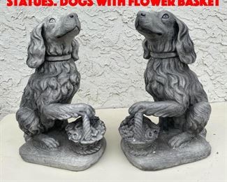 Lot 251 Pr Signed Concrete Dog Statues. Dogs with Flower Basket