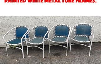 Lot 256 Set 4 Outdoor Chairs. Painted white metal tube frames. 