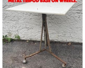 Lot 257 White Acrylic Top Table. Metal Tripod Base on Wheels. 