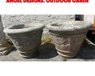Lot 259 Pr Vintage Marble Planters Angel designs. Outdoor Garde