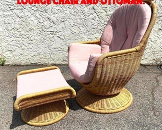 Lot 286 Tall Back Wicker Rattan Lounge Chair and Ottoman.