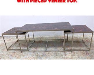 Lot 303 3 Pc Nesting Coffee table set with pieced veneer top. 