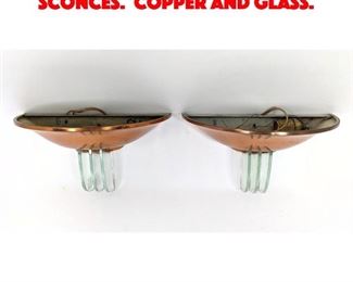 Lot 307 Pair Art Deco Style Wall Sconces. Copper and Glass. 