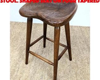 Lot 312 Craftsman Wood Tall Stool. Shaped Seat on four tapered 