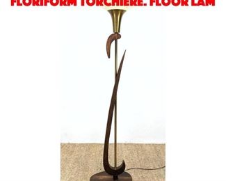 Lot 320 Modernist Wood and Brass Floriform Torchiere. Floor Lam
