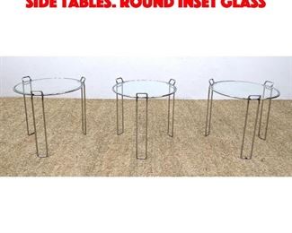 Lot 321 Set 3 Chrome Rod Nesting Side Tables. Round inset glass