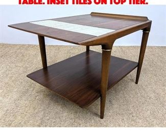 Lot 336 LANE Modern Walnut Side Table. Inset Tiles on Top Tier.
