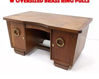 Lot 352 Art Deco French Style Desk w Oversized Brass Ring Pulls