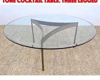 Lot 360 Round Glass Top Brass Tone Cocktail Table. Three Legged