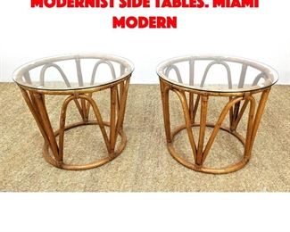 Lot 378 Pr Glass Top Bamboo Modernist Side Tables. Miami Modern
